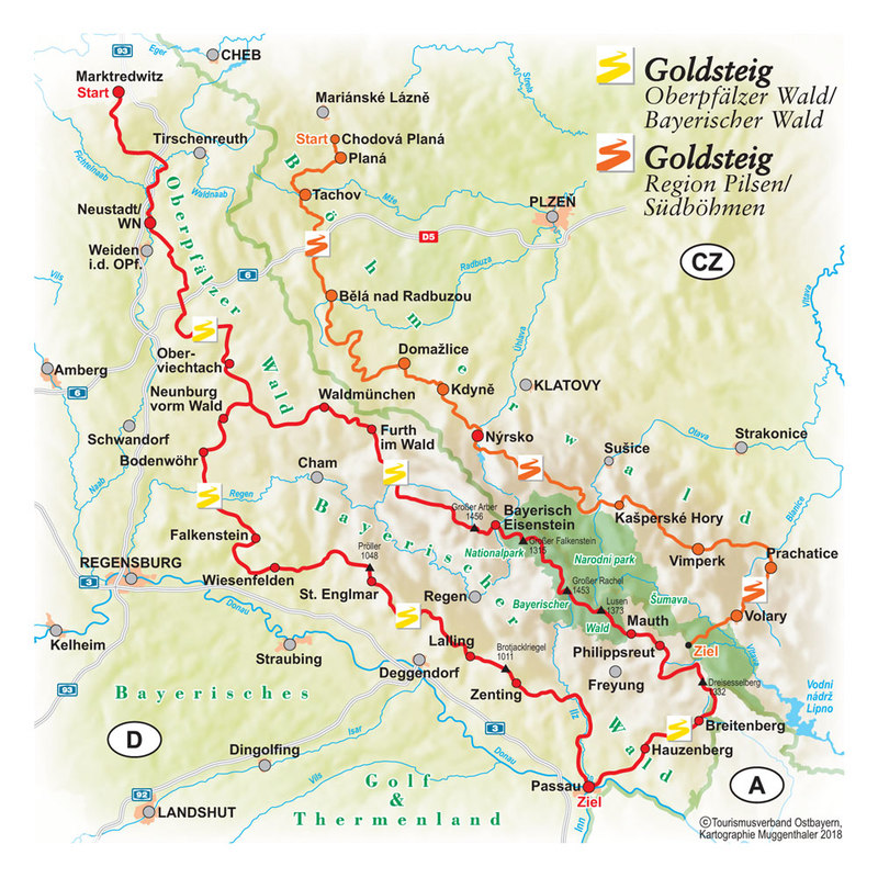 Goldsteig Karte: Der Goldsteig im Überblick