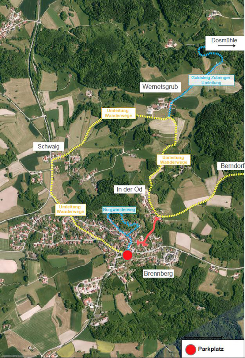 Sperrung und Umleitung auf dem Zuweg Nr. 26: Brennberg – Höllbachtal