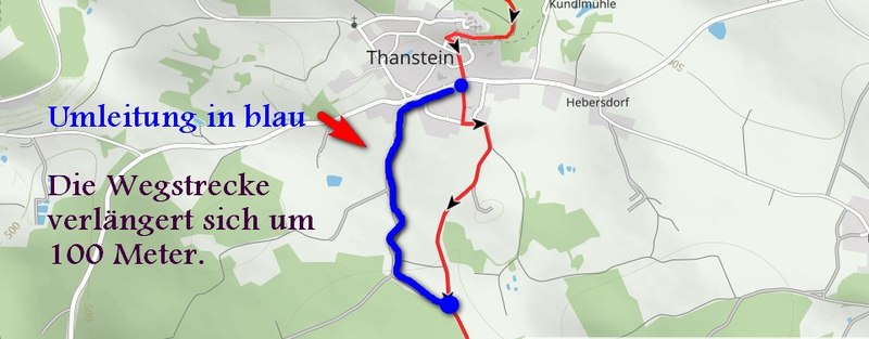 Umleitung auf Goldsteig-Etappe N8 bei Thanstein