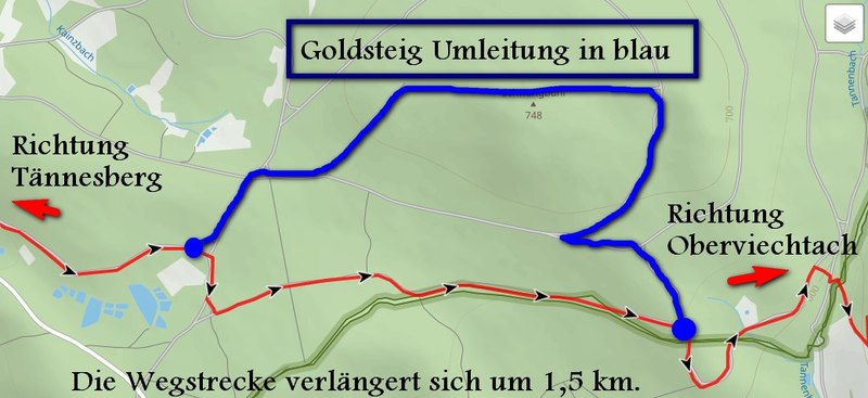Umleitung auf der Etappe N7 Tännesberg - Oberviechtach. 